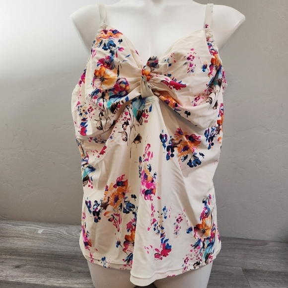 Meet Curve Cream Swim Top (only) 4XL Floral Underwire Bow‎ Tie Front Adjustable - Picture 2 of 10